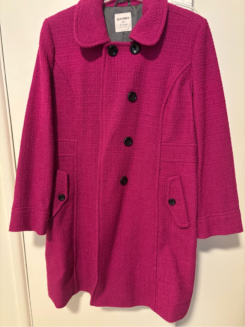 Old Navy Hot Pink Textured Wool-Blend Pea Coat